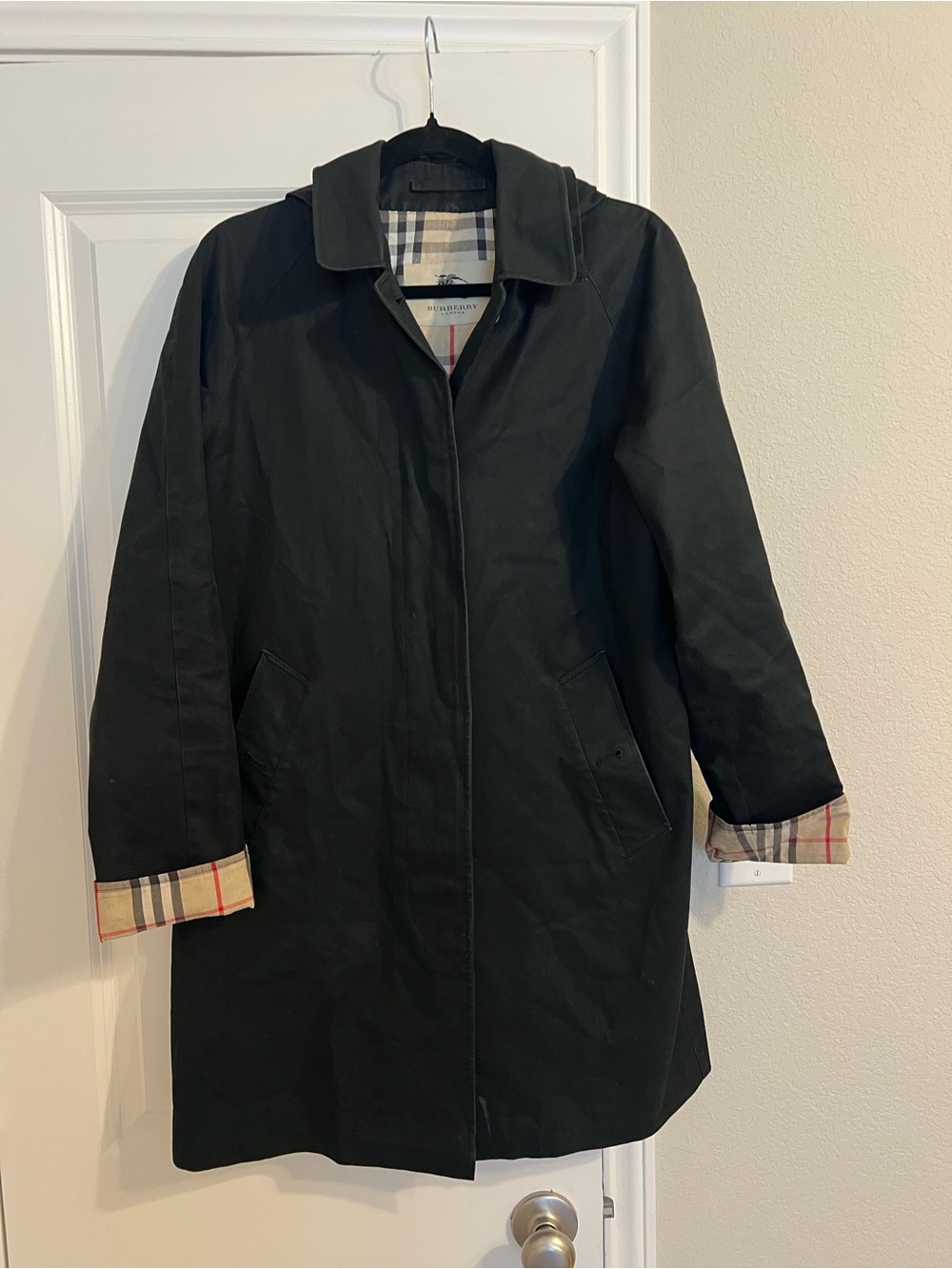 Burberry Black Trench Coat with Signature Check Cuff
